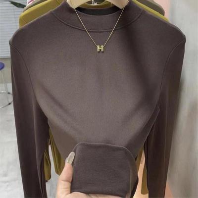 正品高货咖啡色莫代尔打底衫女内搭半高领秋冬款中领薄款内搭纯色