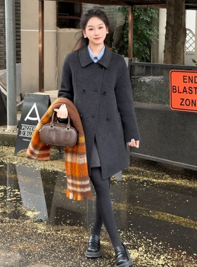 9695 欧美简约氛围感经典秋冬修身收腰高品保暖双排扣羊毛大衣