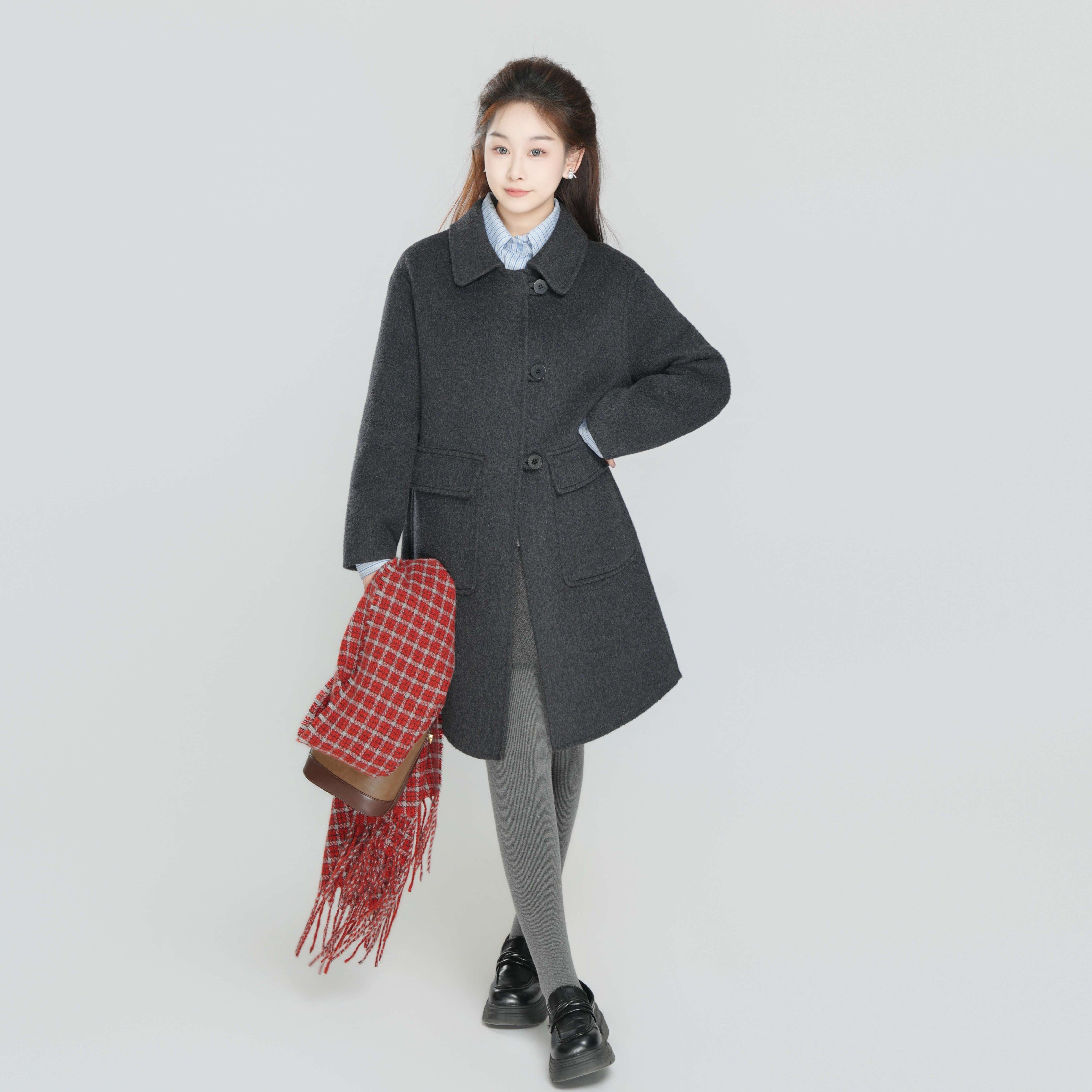 冬季纯色韩版羊毛大衣翻领单排扣显瘦时尚韩版中长款气质外套556,女装/女士精品,毛呢外套,淘宝优惠券,粉丝福利购,淘宝优惠卷