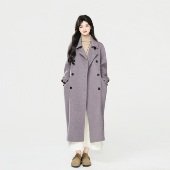 冬季 长款 时尚 5518 宽松大版 娃娃领双排扣挽袖 小个子韩版 羊毛大衣