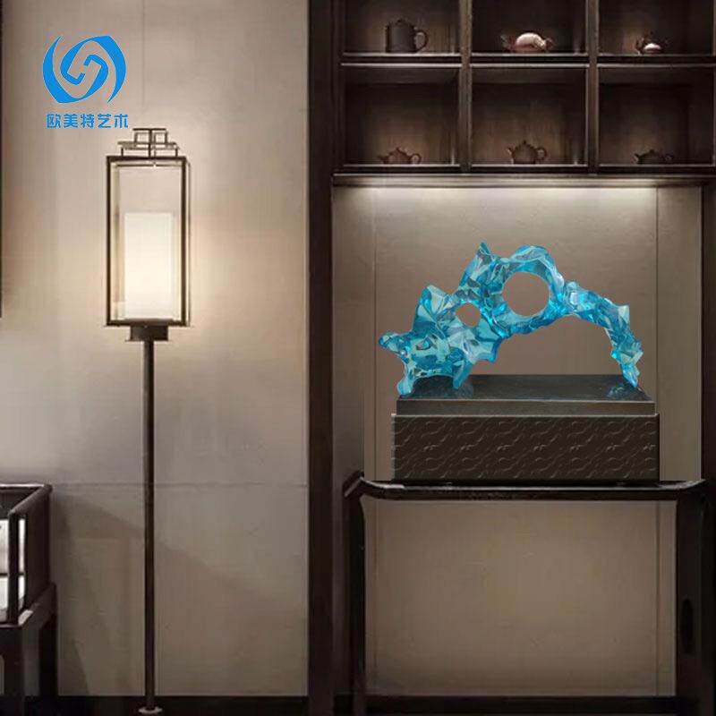 新中式家居雕塑工艺品装饰浅蓝色树脂雕像客厅轻奢酒店饰品摆件