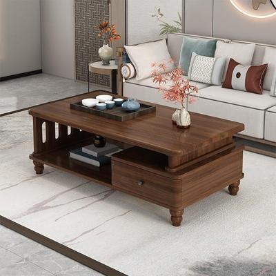 简约全实木茶几客厅家用电视柜组合带抽屉小户型中式原木创意茶桌