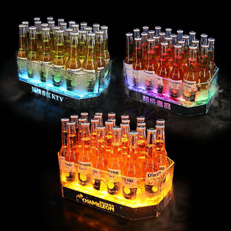 酒吧KTV发光冰桶八边形石头纹冰封24支塑料啤酒饮料鸡尾酒香槟桶