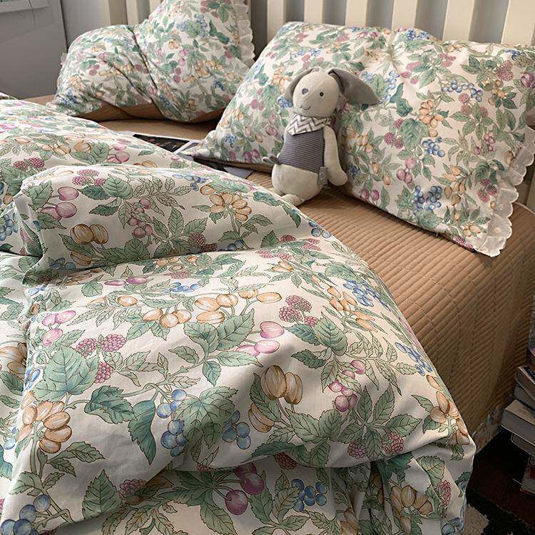 花边款田园风全棉纯棉夹棉床盖床上四件套舒适加厚保暖床上用品