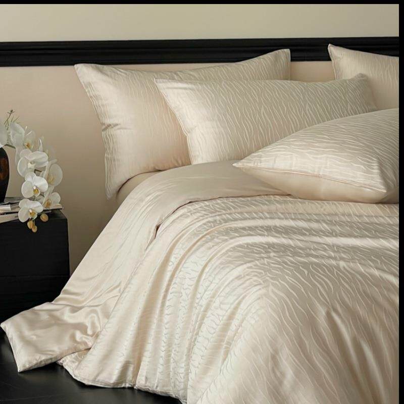 A类60s兰精天丝棉贡缎提花四件套轻奢莱赛尔冰丝滑床单被套床品