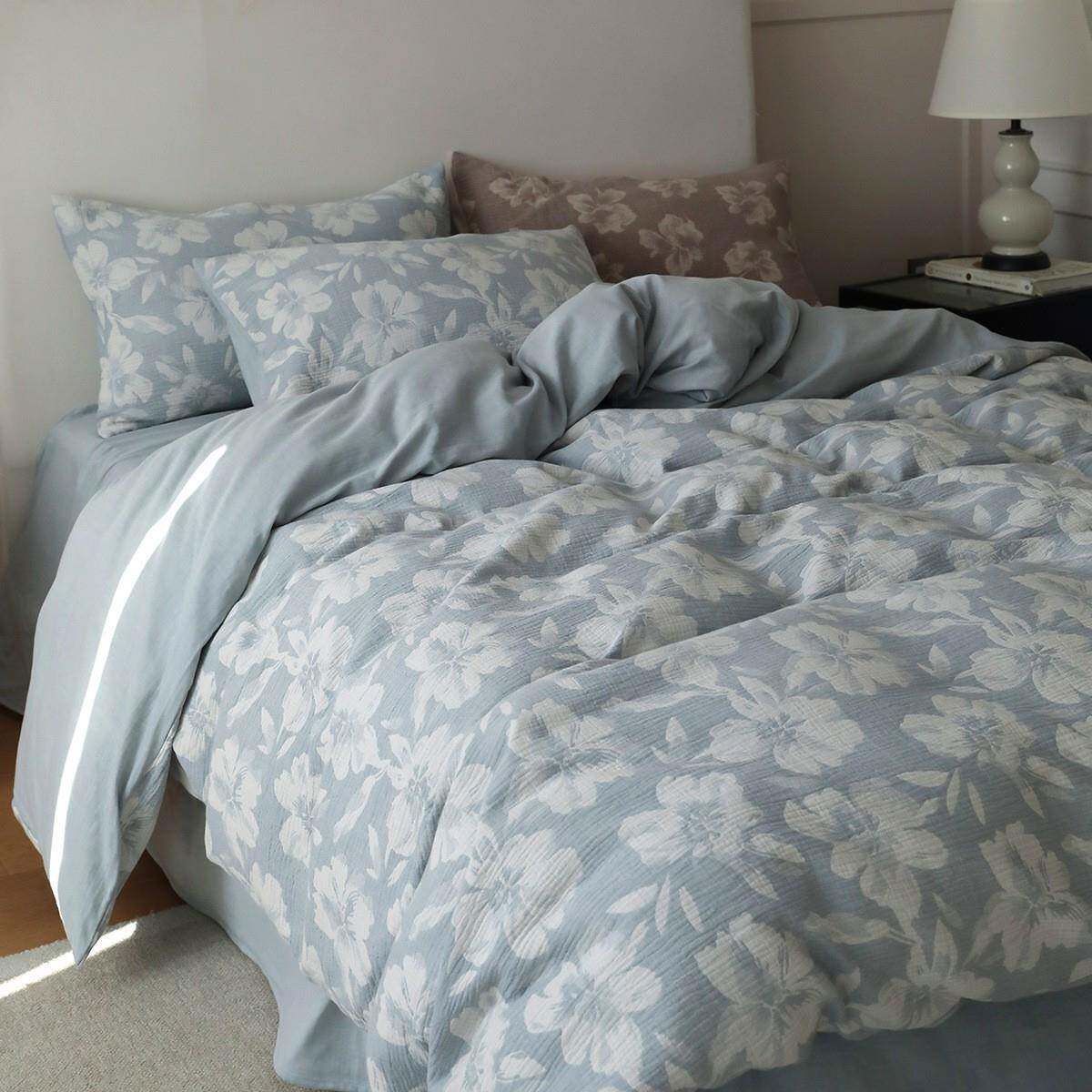 色织皱皱提花四件套色织双层纯棉床上用品 纱布纯棉床品