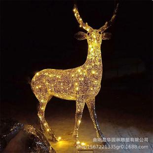 LED发光圣诞鹿鹿拉车驯鹿拉车灯光铁艺麋鹿造型户外场景亮化