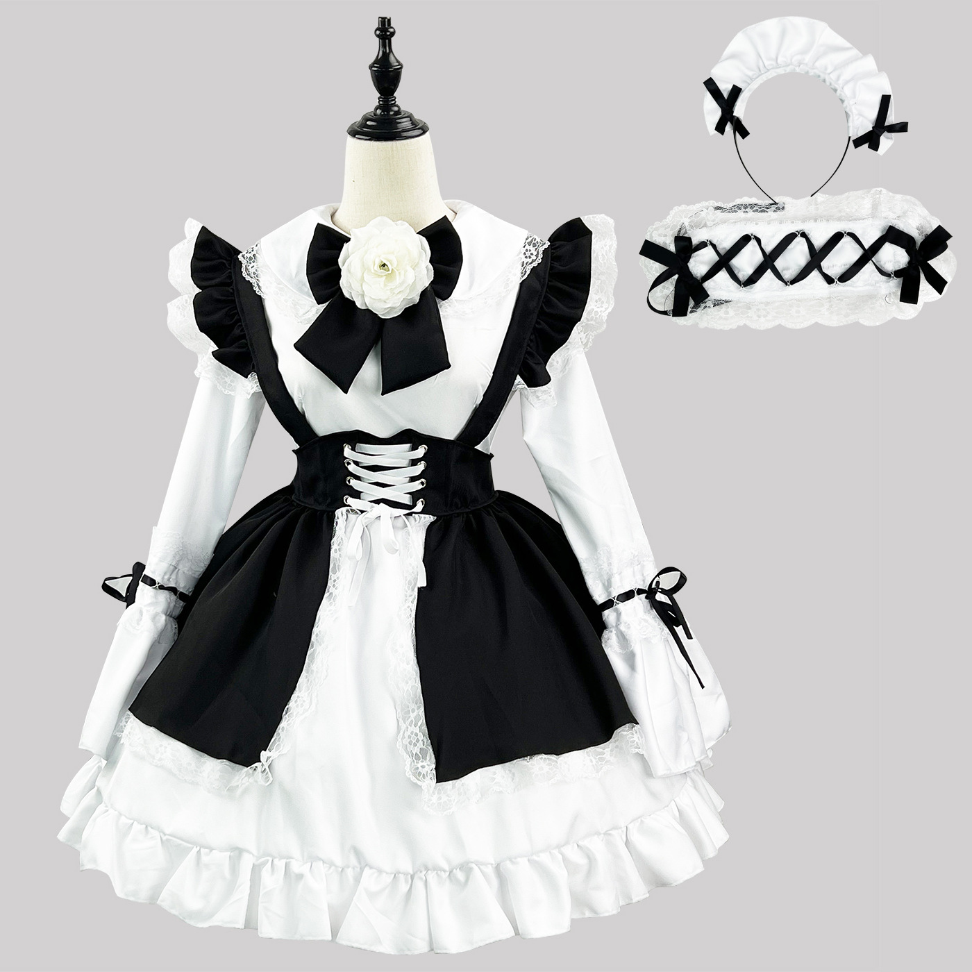 S-4XL可爱日系lolita女仆装黑白配连衣裙洛丽塔女装大佬套装