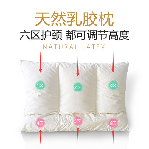 马来西亚天然乳胶碎乳胶填充乳胶枕头纯棉六区护颈调节.星级酒店