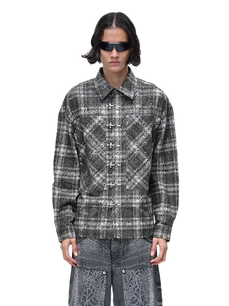 (TBHNP) theboyhasnopatience Shuguang Huiyue Bat Dark Pattern Hot Drilling Long Sleeve Shirt