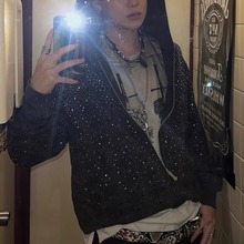 (TBHNP) theboyhasnopatience  曙光辉月暗纹烫钻拉链帽衫口袋男