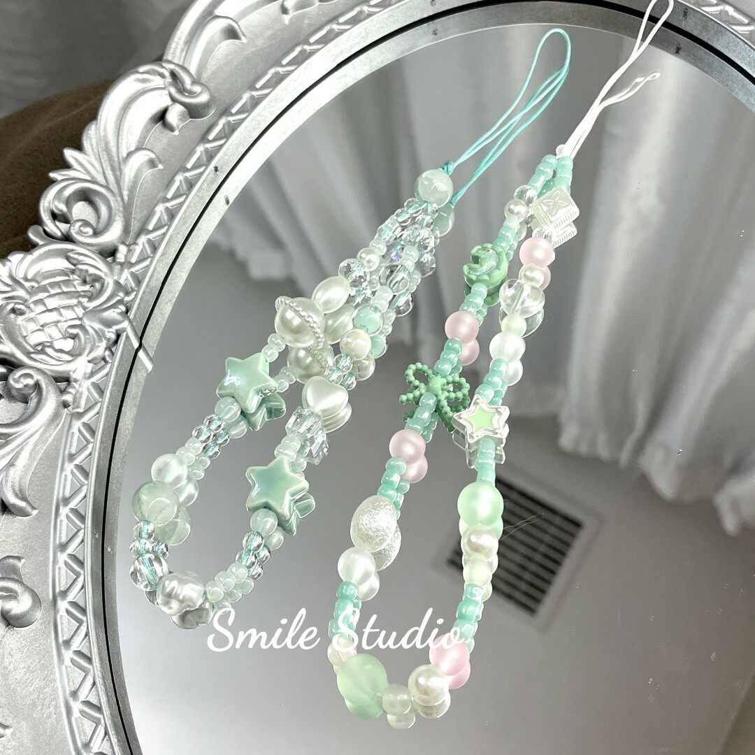 薄荷绿INS短款高级陶瓷星甜美钥匙扣挂绳挂链手机链闺蜜CCD相机青