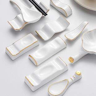 金边陶瓷筷架勺托家用餐桌摆台双人汤匙搁放筷子的小托架公筷架托