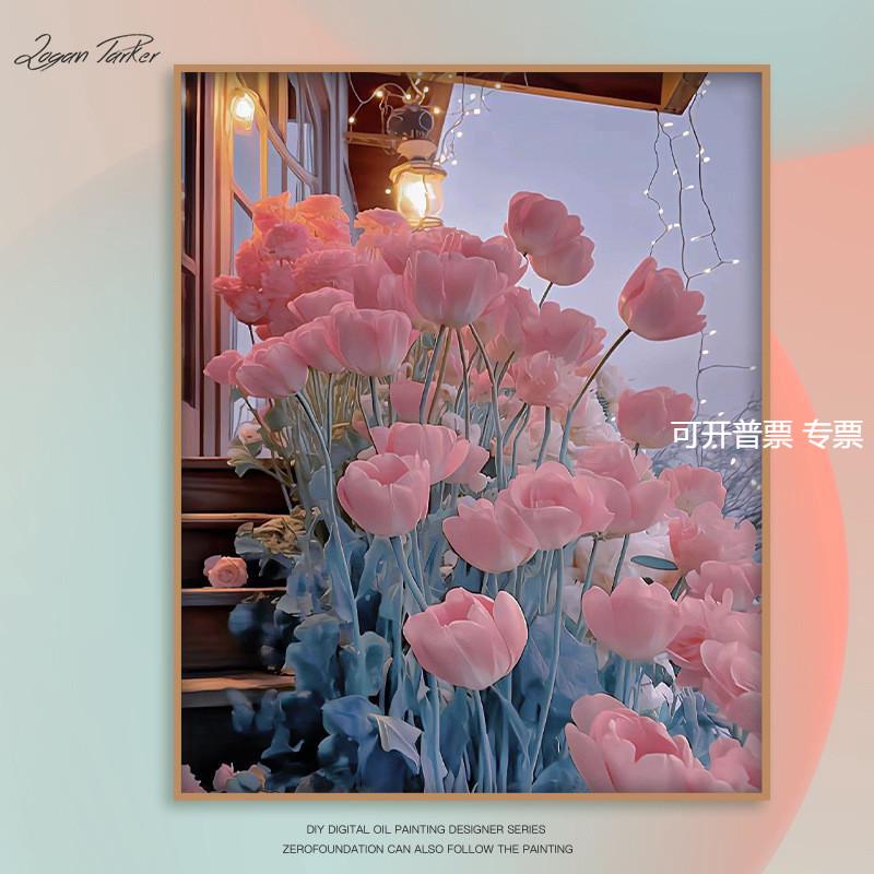 玫瑰花数字油画手工diy淘宝花卉油彩画装饰画图片