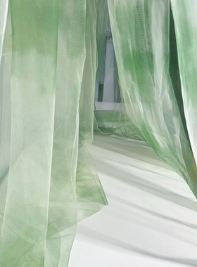 新中式古风绿色纱缦隔断渐变场景布置茶室民宿吊顶国风布料氛围纱