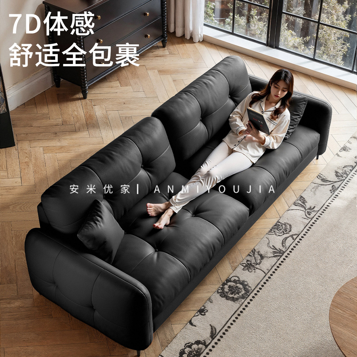 意式极简真皮沙发客厅2025新款复古风办公室小户型直排公寓小沙发