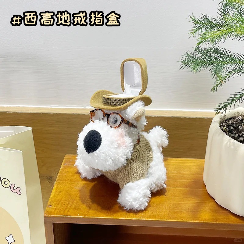 小红书同款西高地戒指盒潦草狗包包毛绒挂件手机西高地可爱狗挂件