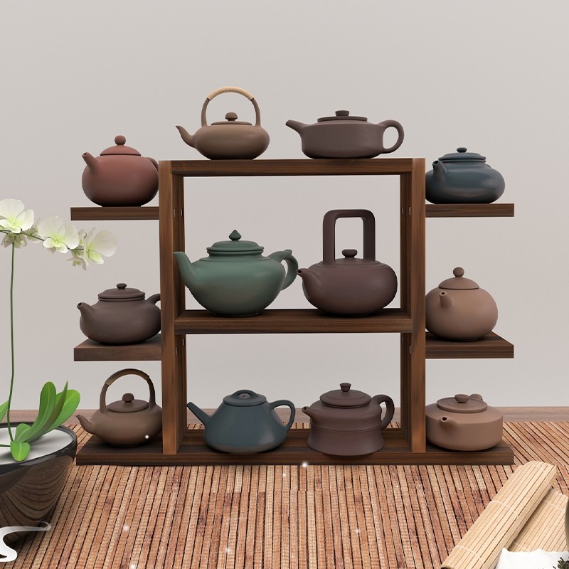 桌面小型博古架茶杯收纳置物架子实木中式紫砂壶茶具茶叶摆件展示