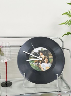 周杰伦JAY复古黑胶唱片DIY简约创意装饰生日礼物钟表摆件展示架