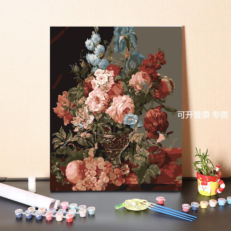 数字油画diy手工填充欧式复古花卉手绘涂色客厅装饰丙烯油彩驰兆图片