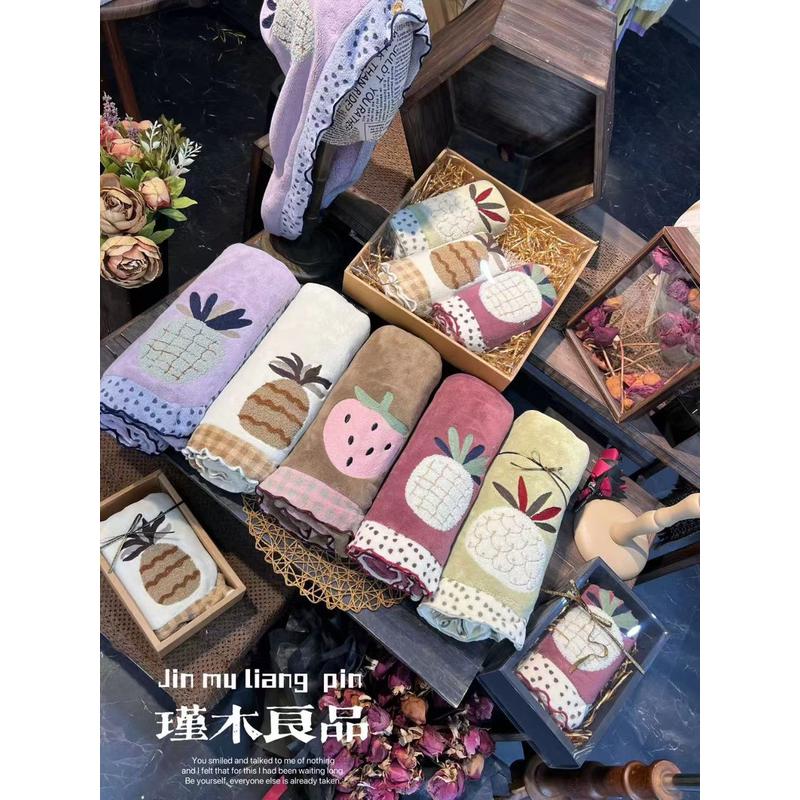 瑾木良品·双面绒超吸水柔软蓬松水果系列加大毛巾浴巾干发帽浴裙