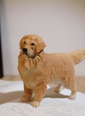 “在桌面养祇大金毛”手工木雕小摆件彷真精品小狗动物桌面装饰品