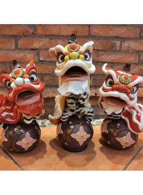 陶瓷舞醒狮子特色手信开业送礼祝福婚庆石湾公仔可爱舞狮手工摆件