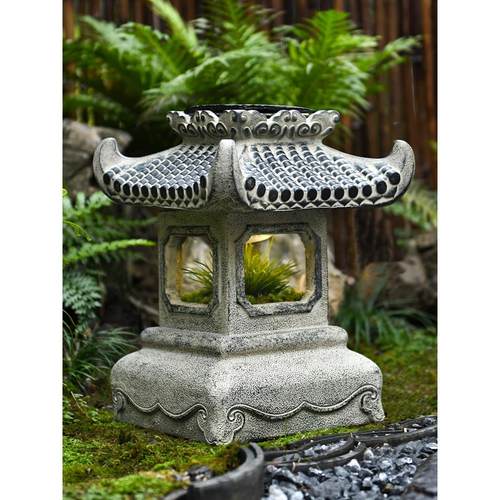 太阳能彷石灯笼庭院日式落地草坪灯布置中式灯塔彷石灯塔室外造景