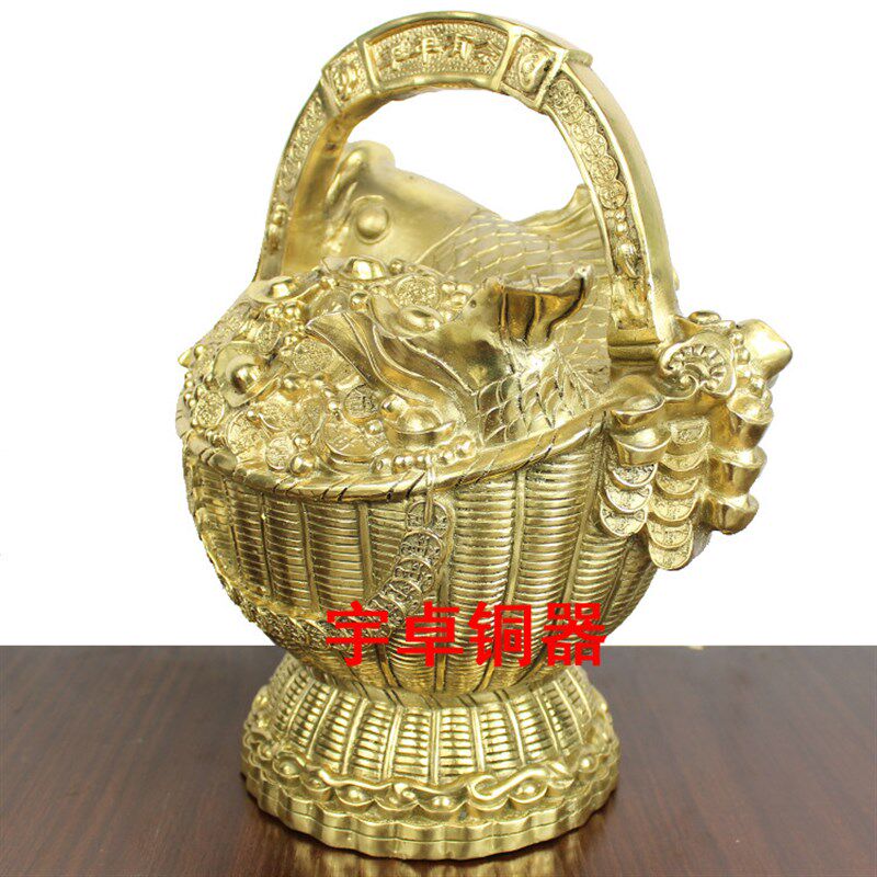 宇卓铜器纯铜年年有鱼 铜鱼 铜手鱼篓铜工艺品 家居开业礼品摆件