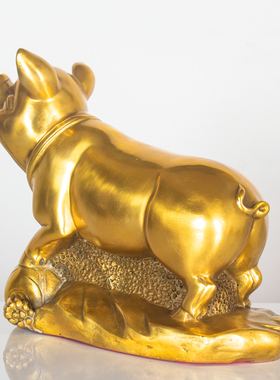 特大号纯铜猪摆件属猪十二生肖猪补角金猪招财猪摆件福字猪摆设