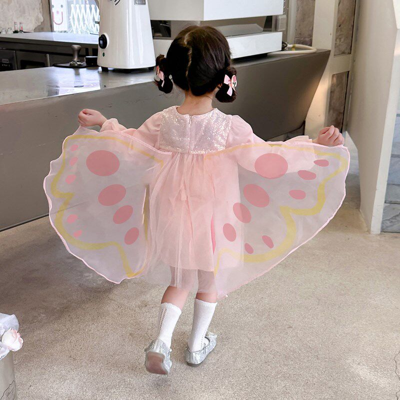 女童秋季连衣裙2024新款洋气小女孩翅膀公主裙宝宝春秋款秋装裙子