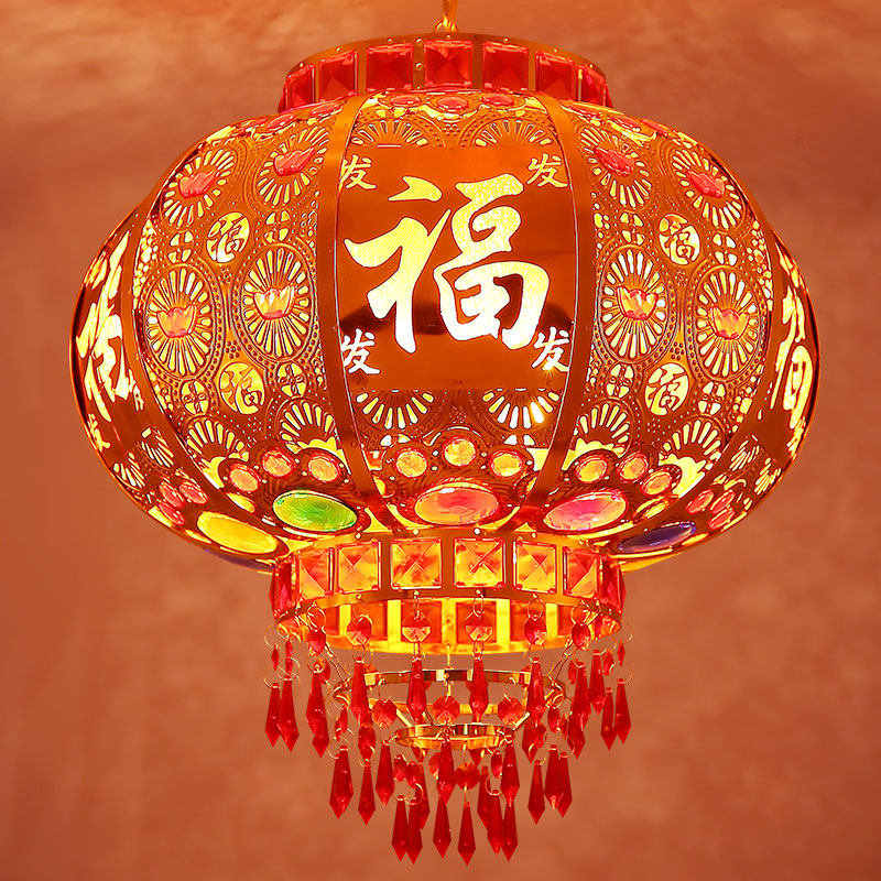 春节红灯笼挂饰LED户外走马灯中式乔迁结婚大门阳台吊灯旋转灯笼