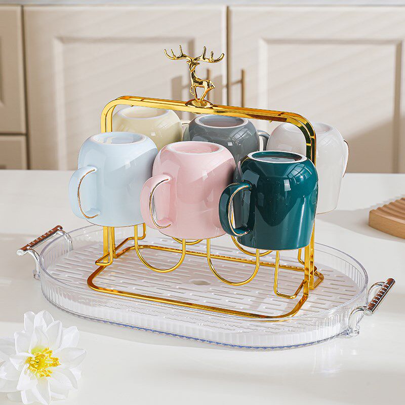 轻奢高颜值水杯套装马克杯陶瓷水杯家用套装杯子家庭客厅待客茶杯