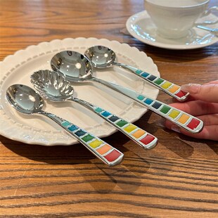 七彩316品级不锈钢勺调羹吃饭勺子喝汤甜品勺 时光弧家彩虹勺