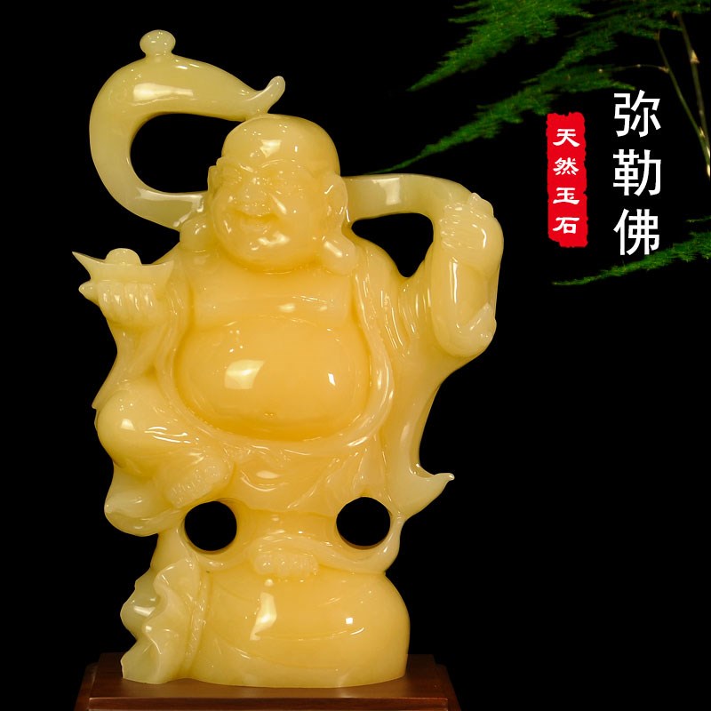 玉石招财弥勒佛摆件笑面大肚佛像客厅办公室桌入户玄关柜装饰开业