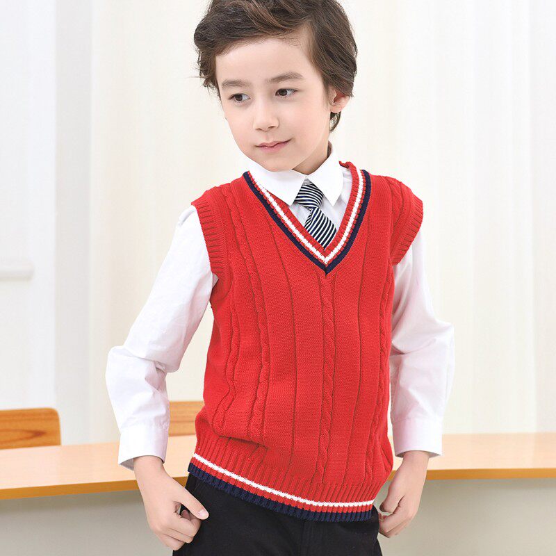 儿童针织毛衣背心男童春秋纯棉女童中大童班服小学生校服毛线马甲