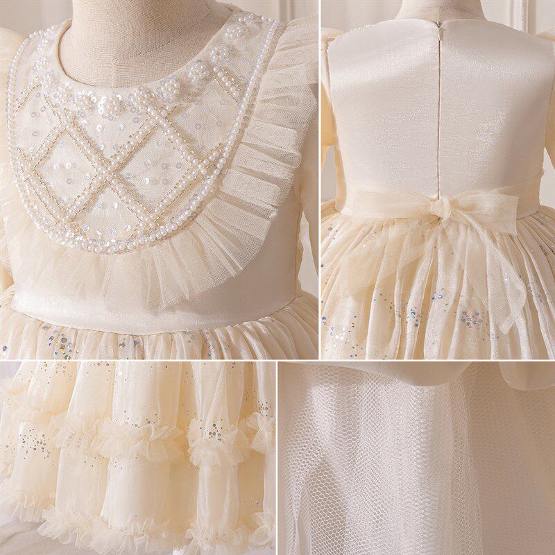 洋气女童生日表演出连衣裙春秋儿童长袖蓬蓬纱裙女孩礼服公主裙子