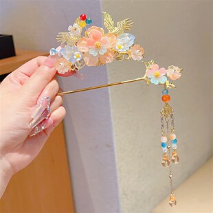 2025新款发冠女童古风汉服发簪步摇流苏发钗簪子旗袍配饰头饰发饰