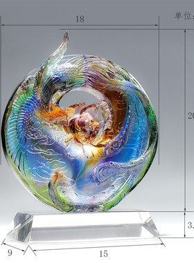 琉璃凤凰鸣富贵摆件结婚礼物龙凤婚庆乔迁新居家居酒柜装饰工艺品