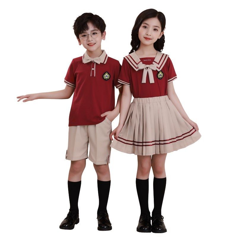 幼儿园服红色演出服英伦学院风校服套装夏季新款男女童小学生班服