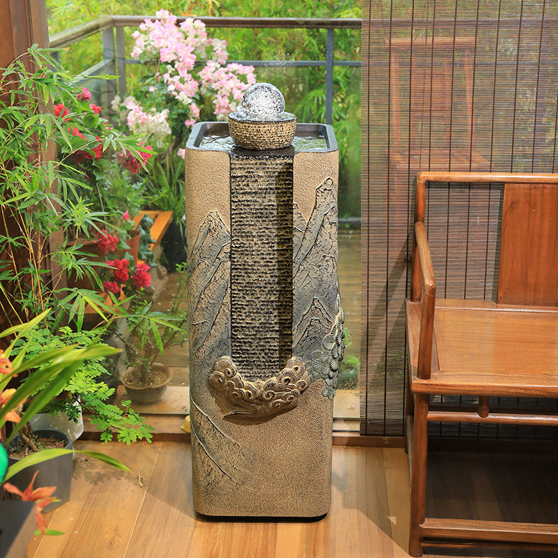 汉韵堂中式阳台露台流水鱼池摆件中式客厅茶室造景水晶球循环水景