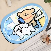 硅藻泥卡通线条狗浴室地垫卫生间门口吸水防滑脚垫洗手间入户地垫