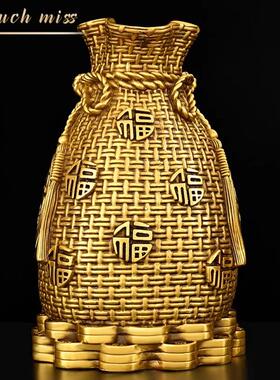 TouchMiss中式纯铜存钱罐摆件黄铜聚宝盆招财进宝存钱袋客厅装饰