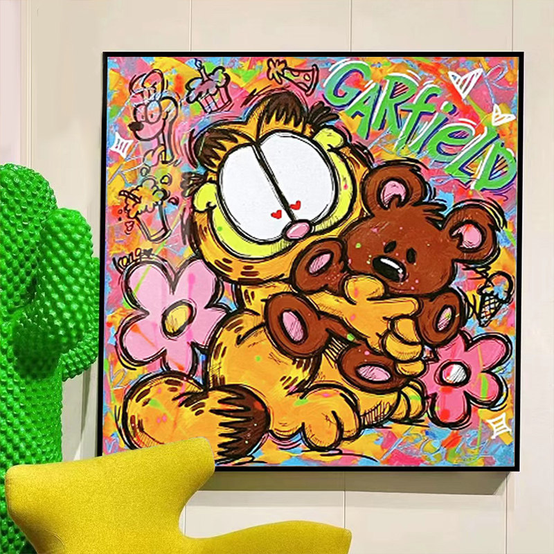加菲猫钻石画满钻2023新款小件儿童卡通装饰画女孩十字绣水钻带框