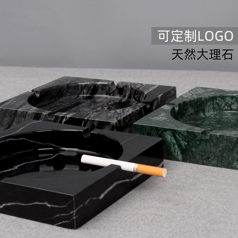 酒店样板间办公室商用大理石烟灰缸大气家用大号天然石材定制logo