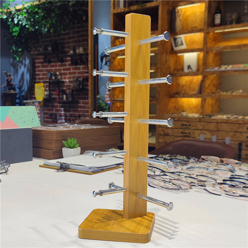 高档双排太阳眼镜展示架木制木纹展架柜台摆放眼睛蛤蟆镜陈列架子