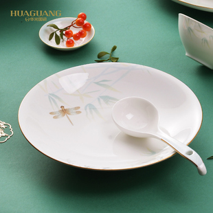 精选华光国瓷 骨瓷餐具套装 碗碟套装 家用碗盘中式餐具套装 青亭