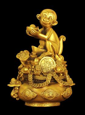 纯铜聚宝盆如意福猴招财宝猴饰品屋西南失踪角吉祥物装饰