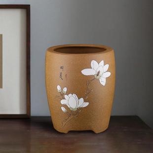 高档精品宜兴原矿段泥精工泥绘白玉兰春兰绿云大富贵兰花盆盆景盆