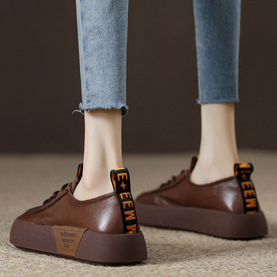 英伦风乐福鞋女款头层牛皮厚底大头皮鞋宽脚肥脚真皮女士休闲单鞋